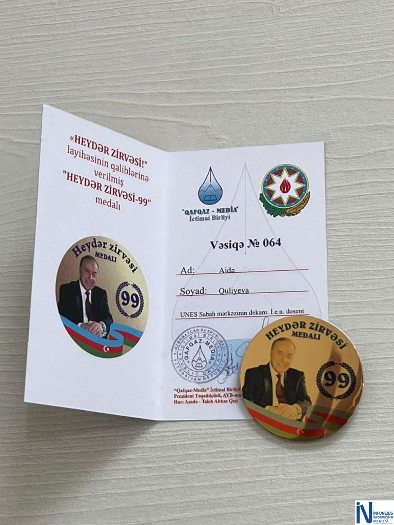 UNEC Sabah Mərkəzinin rəhbəri "Heydər zirvəsi-99" medalı və "Xarı Bülbül" diplomu ilə təltif edilib